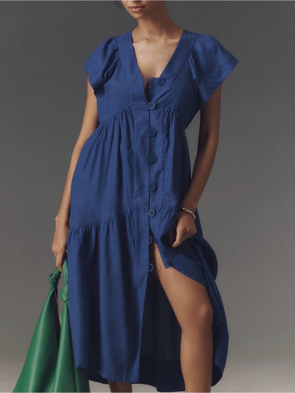 Anthropologie Indigo Button-Front Midi Dress